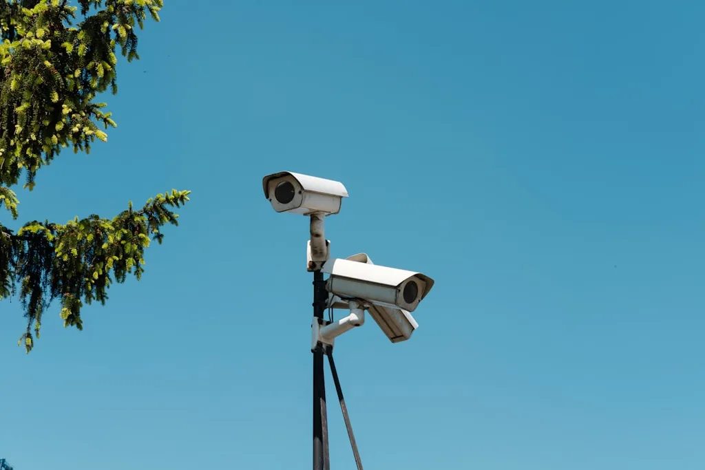 Commercial building with security camera systems installed